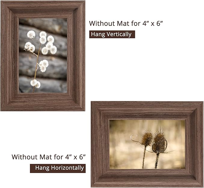 GraduationMall 4x6 Wooden Picture Frames,Real Glass,Wall or Tabletop Display Photo Frames,Brown Set of 2