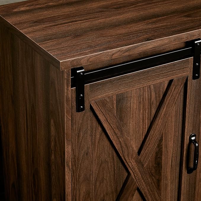 AMERLIFE Fireplace TV Stand with Sliding Barn Door for TVs up to 65", Farmhouse 59" Fireplace Entertainment Center with Storage Cabinets/Adjustable Shelves, Dark Walnut