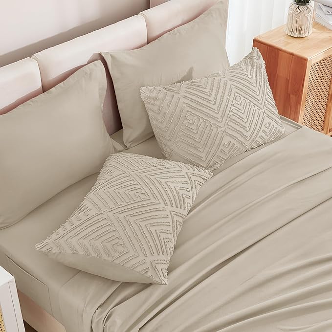 Andency California King Comforter Set Oatmeal - 7 Pieces Bed in a Bag Cal King Bedding Comforter Sets, Tufted Lightweight Fluffy Bed Set with Comforter, Sheets, Pillowcases & Shams