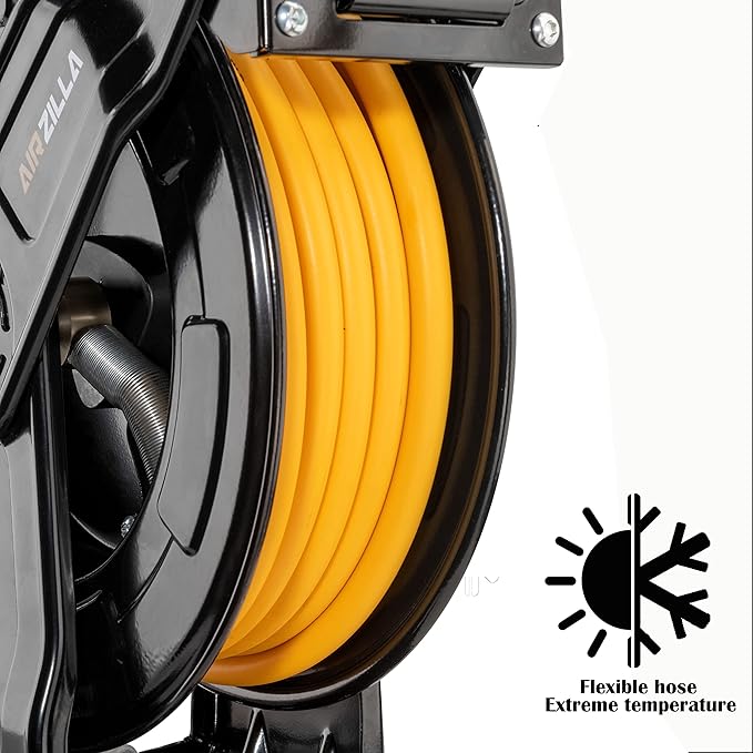 Premium Steel Retractable Air Hose Reel With Dual Arm, 3/8"x65Ft Hybrid Polymer Hose, Heavy Duty Air Hose Reel included Auto Rewind Reel | Quick Air Coupler | Durable Double side Frame