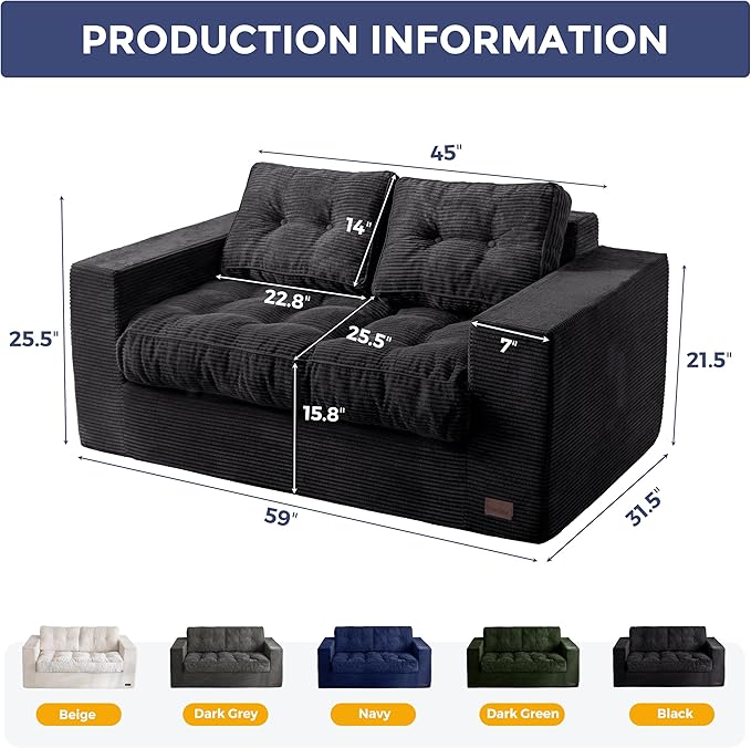 MAXYOYO Bean Bag Chair for Adults, Upholstered Floor Sofa with Armrests, Loveseat Boneless Couch with Tufted Cushion & Backrest, Sofa in A Box, Large Bean Bag Couch for Bedroom Living Room, Black