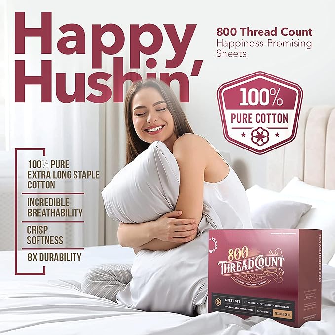 TEXAS LINEN CO. Egyptian Cotton Sheet Set - 800 TC 4 PC Blush Queen Bedsheet for Queen Size Bed, Sateen Weave Luxury Hotel Sheets, Soft Cooling Bedding Sheets, 16" Deep Pocket (Fits upto 18"Mattress)