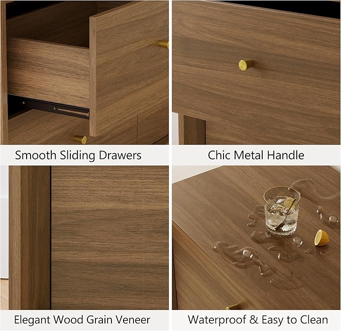 9 Drawer Dresser, Mid Century Modern Dresser with Storage, 55" Wide Chest of Drawers with Wood Grain Texture, Drawers Organizer for Bedroom, Living Room, Hallway, Walnut