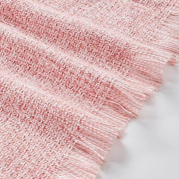 BOURINA Faux Cashmere Fringe Throw Blanket Decorative Lightweight Throw Soft Cozy for Bed or Sofa Outdoor Blanket, 50x70 Inches Pink