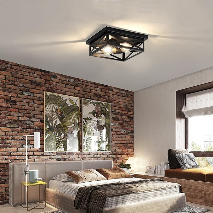 2Pack Vintage Farmhouse Flush Mount Ceiling Light Fixtures, 2-Light Hallway Kitchen Ceiling Light, Industrial Farmhouse Light Fixtures Ceiling Mount for Bedroom