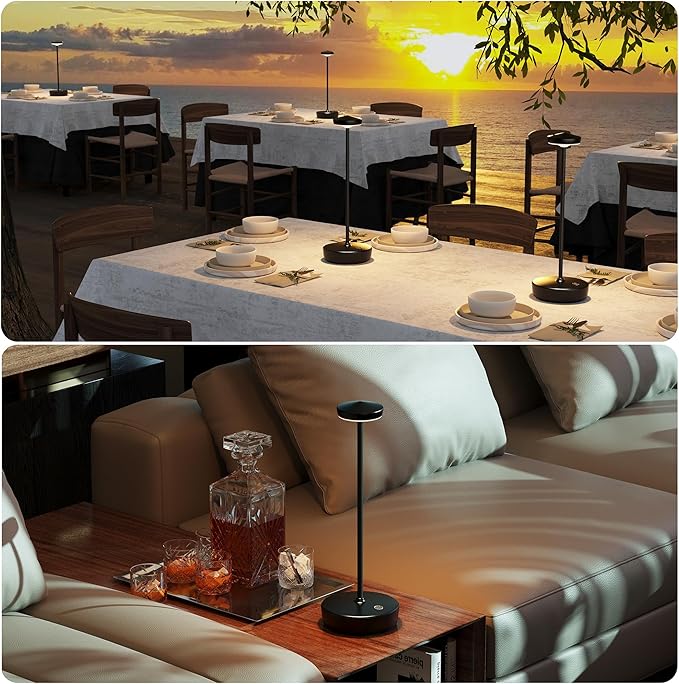 Cordless Table Lamp Rechargeable - LED Battery Table Light with 3 Color Temperatures, Stepless Dimming, Waterproof Aluminum for Indoor Outdoor, Patio, Restaurant, Dinner (Black)