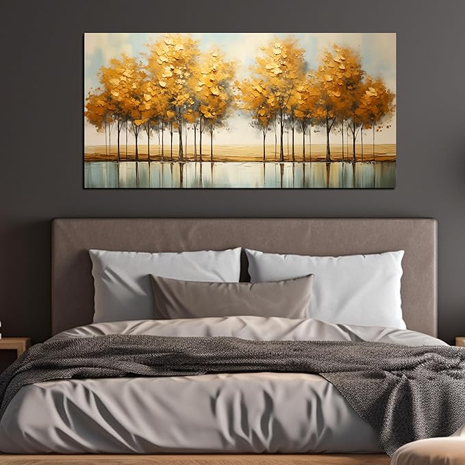 Large Canvas Painting Yellow Forest Theme Decorative Painting with Frame Can be Directly Hanging Wall Decorative Painting for Living Room Bedroom Office Room Decor Painting Artwork Size 30x60