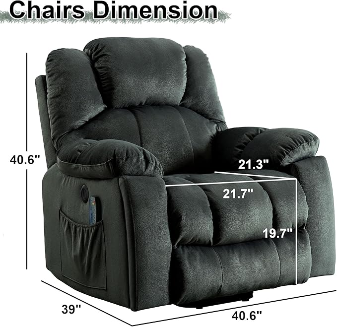 Power Lift Recliner Chair with Massage and Heating, Lift Chairs Recliner for Elderly, Upholstered Comfy Power Lift Chair with 2 Hidden Cup Holders, Side Pockets, USB Port, Grey Green