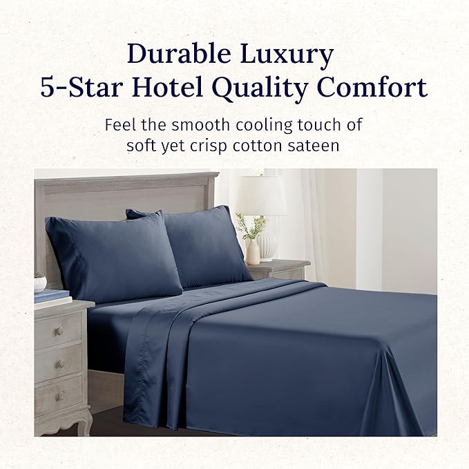 California Design Den - Luxury Full Size Sheet Set - 100% Cotton, 600 Thread Count Deep Pocket Full Size Bed Sheets, Hotel-Quality Cooling Sheets with Sateen Weave - Royal Navy Blue