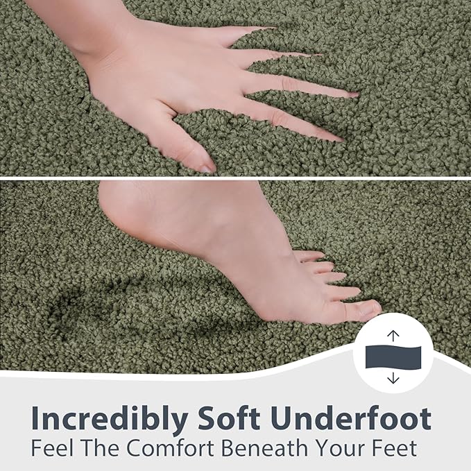 Bathroom Rugs 30" x 46", Non-Slip Extra Soft Absorbent Bath Rugs, Machine Washable Quick Dry Bath Mats for Bathroom Floor, Shower, Bathtub and Sink, Budding Green & Sage Green