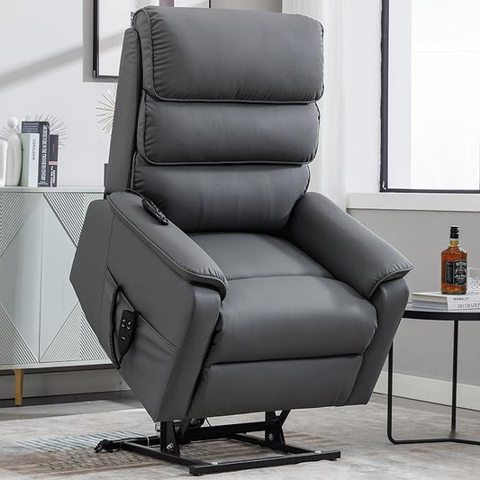 Lay Flat Lift Chair with Heat and Massage, Dual Motor Recliner Chair, Infinite Position, Up to 350 LBS, Grey, Cat Scratch-Resistant Leather