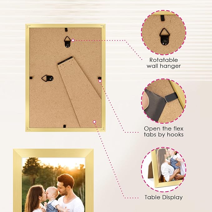FIXSMITH 4x6 Picture Frame Set of 2, Gold Picture Frames Collage for Tabletop or Wall Display, Photo Frame 4x6 with HD Plexiglass