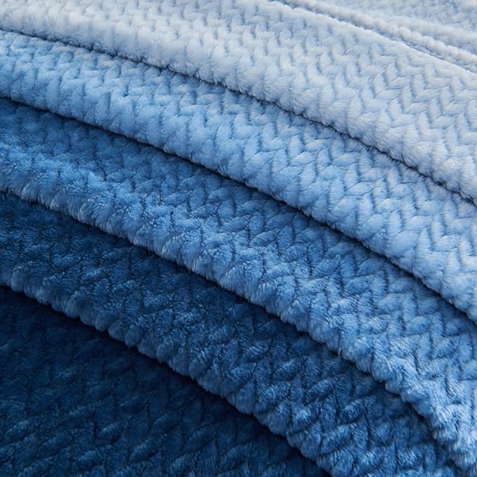 NEWCOSPLAY Super Soft Throw Blanket Ombre Blue Premium Silky Flannel Fleece Leaves Pattern Lightweight Bed Blanket All Season Use (Ombre Blue, Throw(50"x60"))