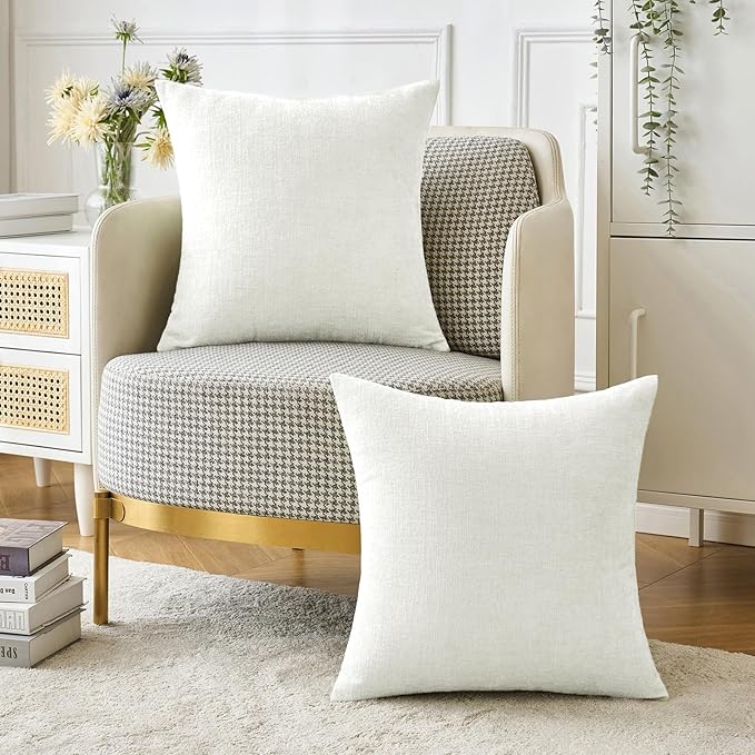 MIULEE Pack of 2 Couch Throw Pillow Covers 18x18 Inch Soft White Chenille Pillow Covers for Sofa Living Room Solid Dyed Pillow Cases