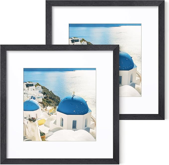 Axeman 12x12 Picture Frame with Mat for 8x8, Solid Oak Wood Square Picture Frame with Tempered Glass, Natural Wooden 12x12 inch Photo Frame for Wall Home Decor Art Photo and Prints, Set of 2, Black