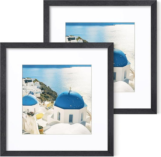 Axeman 12x12 Picture Frame with Mat for 8x8, Solid Oak Wood Square Picture Frame with Tempered Glass, Natural Wooden 12x12 inch Photo Frame for Wall Home Decor Art Photo and Prints, Set of 2, Black