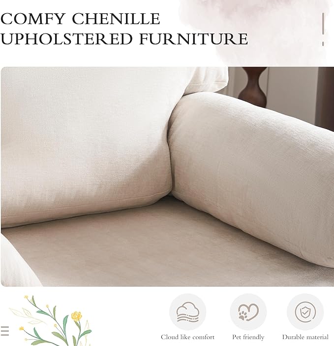 39" Modern Chenille Oversized Armchair, Wide Accent Chair, Single Sofa Chairs, Comfy Upholstered Reading Chair for Living Room, Bedroom, and Apartment (Beige)