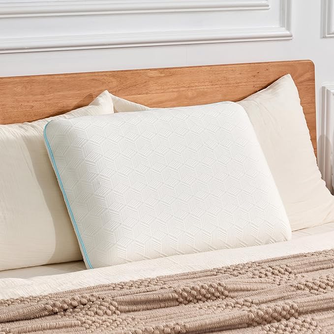 Memory Foam Pillow for Sleeping Queen Size, Medium Soft Bed Pillow with Washable Removable Cover for Back, Stomach,Side Sleepers White 16" x 24"