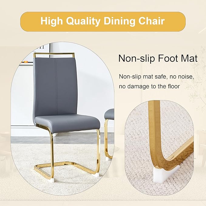 Dining Table Set for 6, Kitchen Table Chairs Set of 6, Modern Dining Room Set with 63 inch Marble Dinner Table PU Leather Upholstered Chairs for Dining Room Kitchen