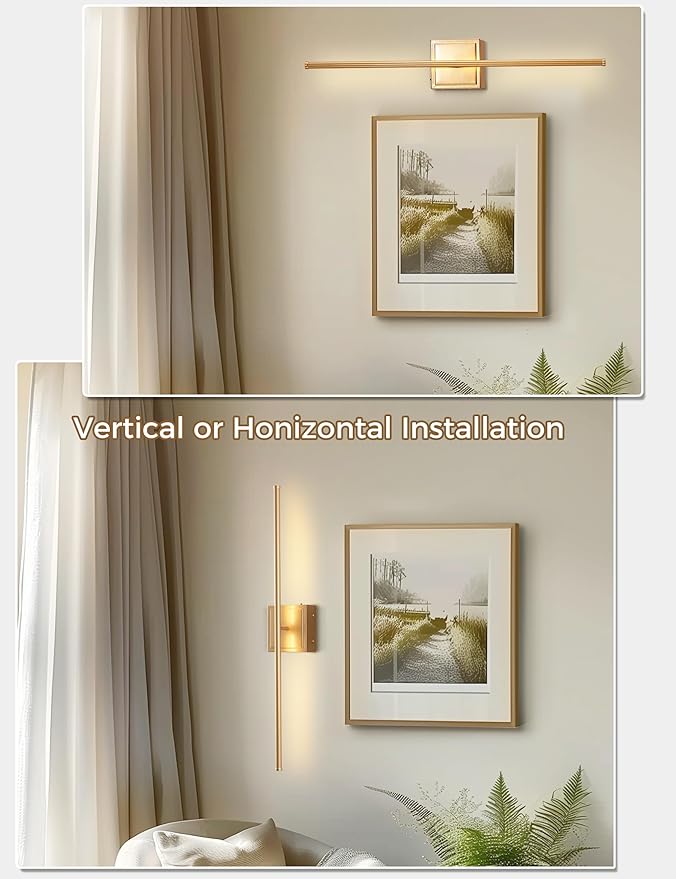 DORESshop Battery Operated Wall Sconces Set of Two with Remote Control, Rechargeable Wall Sconce, 350°Rotate Dimmable Wireless Wall Sconce for Living Room, Hallway, Bedroom, 28.1 Inch, Gold(2 Pack)