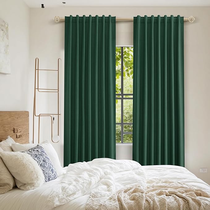 Guken Green Blackout Curtains 63 Inch Length 2 Panels Set for Living Room Bedroom Back Tab Thermal Insulated 100% Black Out Linen Drapes Room Darkening Window Curtains 52 Inches Width