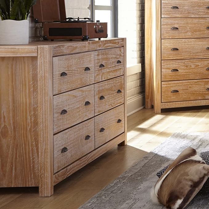 Grain Wood Furniture Montauk 6-Drawer Dresser, Solid Wood with a Driftwood Finish