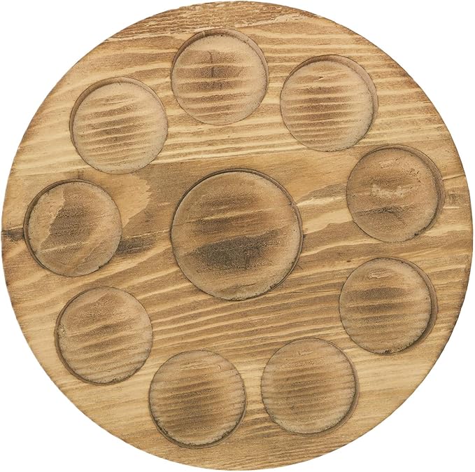 MyGift Small Essential Oil Bottle Holder - 10 Slot Brown Wood Round Storage Display Rack, Nail Polish Holder, Lipstick Organizer