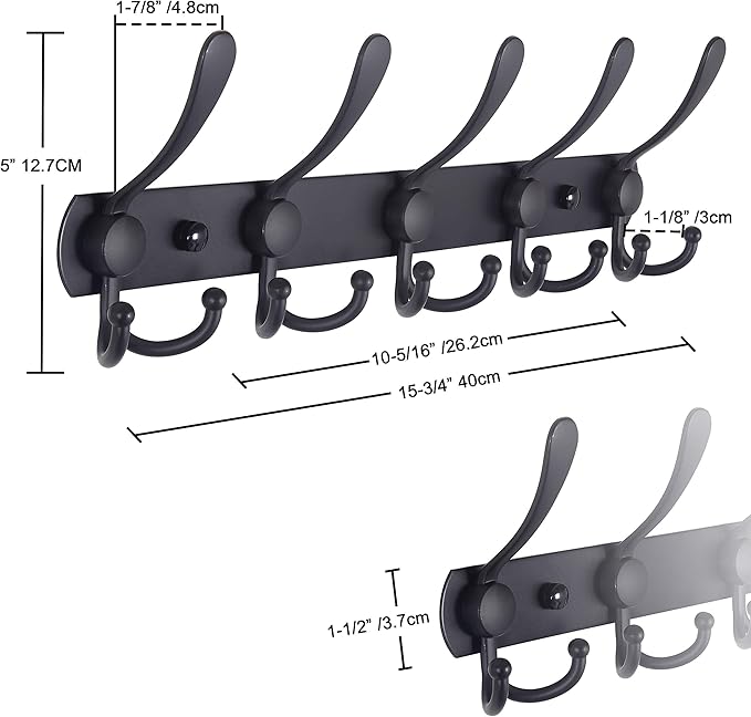 Dseap Coat Rack Wall Mounted - 5 Tri Hooks, Heavy Duty, Stainless Steel, Metal Coat Hook Rail for Coat Hat Towel Purse Robes Mudroom Bathroom Entryway (Pink, Pack of 2)