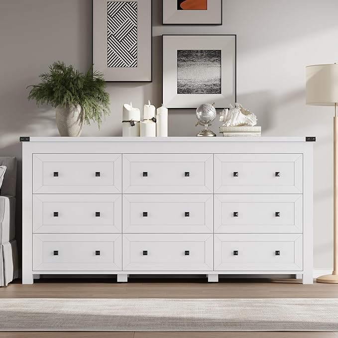 9-Drawer Dresser, Modern Wooden Storage Chest of Drawers, Dresser TV Stand, Wood Drawer Organizer with Metal Handles for Bedroom, Living Room, Hallway