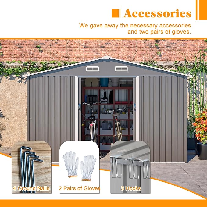 Storage Shed 10x8 FT Outdoor Metal Garden Shed with Lockable Sliding Door and Air Vents Galvanized Steel Shed with Air Vents Waterproof Roof Ideal for Backyard Patio Lawn Dark Gray