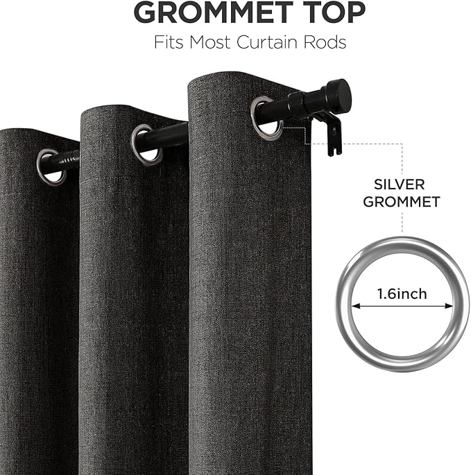 Joydeco Blackout Curtains 72 Inches Long 2 Panels Burg, Room Darkening Curtains for Bedroom, 100% Black Out Textured Thermal Drapes Privacy Protection 2 Panels Set(W52 x L72 Inch, Charcoal Grey)