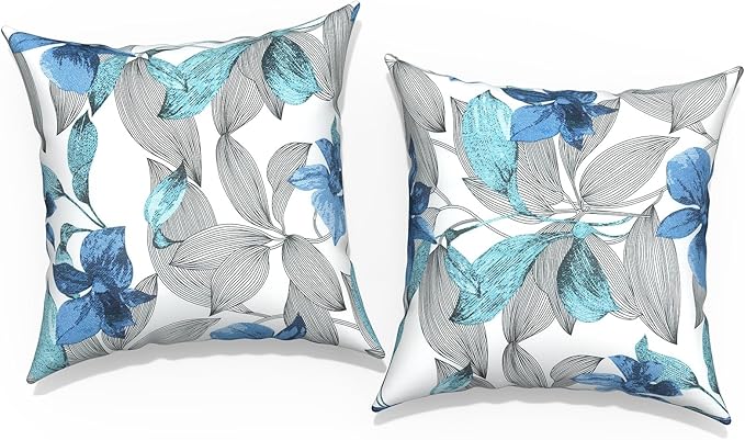 Outdoor Throw Pillow Covers 18”x18”, Decorative Pillow Covers for Patio Furniture, Modern Cushion Cases for Garden Couch Home Sofa Bed Office Chair, Pack of 2, Clemens Noir Blue