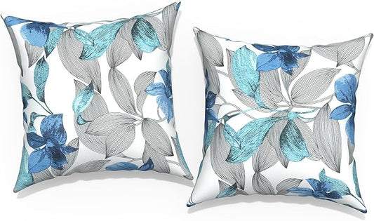 Outdoor Throw Pillow Covers 18”x18”, Decorative Pillow Covers for Patio Furniture, Modern Cushion Cases for Garden Couch Home Sofa Bed Office Chair, Pack of 2, Clemens Noir Blue