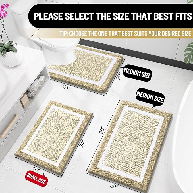 OLANLY Bathroom Rugs 30x20, Extra Soft and Absorbent Microfiber Bath Mat, Non-Slip, Machine Washable, Quick Dry Shaggy Bath Carpet, Suitable for Bathroom Floor, Tub, Shower (Medium, Beige)