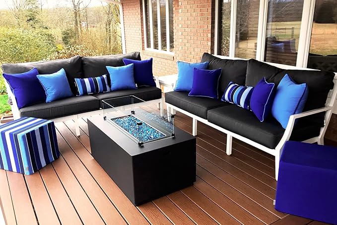 RSH DECOR: Sunbrella Square Throw Pillows Set of 4 | 17" x 17" | Water and Fade-Resistant Performance Fabric | Outdoor Pillow Covers with Down-Alternative Inserts | Milano Cobalt