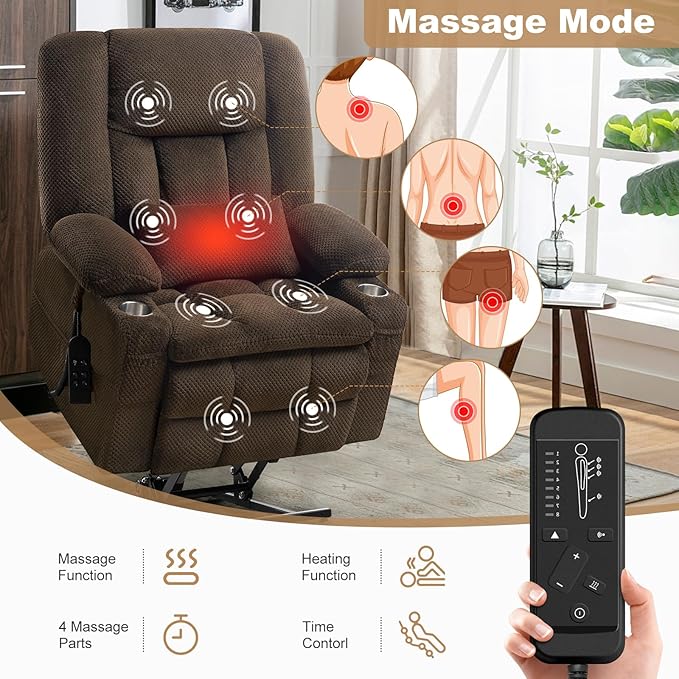 Infinite Position Power Lift Chair, Dual Motor Power Lift Recliner Chair with Massage and Heat Function for Elderly People, USB Charging Ports, Dark Brown