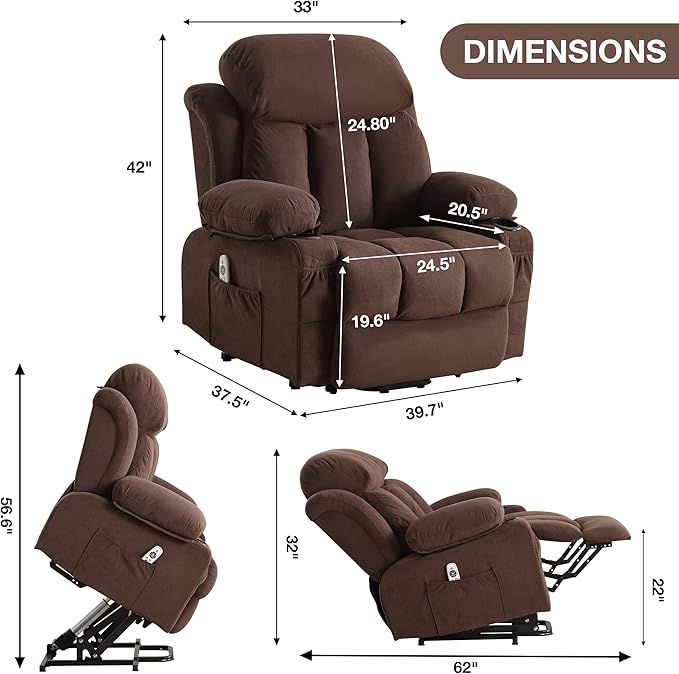 Power Lift Recliner Chair for Elderly with Vibration Massage and Lumbar Heating Electric Oversized Single Sofa with Cup Holder and USB Charge Port for Living Room