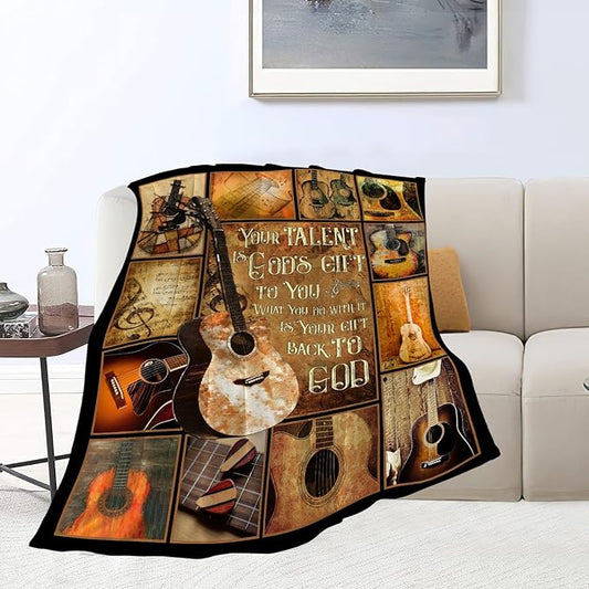 Music Gifts Guitar Blanket Rock and Roll Decor Throw Blankets Cozy Fleece Flannel Soft Warm Plush Lightweight Blanket Guitar Gifts for Men Women Boys Girls Adults Kids for Couch Sofa Bed 40"X50"