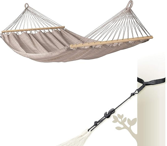 LA Siesta® Alisio Hammock & TreeMount, Hammock with Tree Straps for Beams Posts - Hammock with Spreader Bar, Weatherproof Outdoor Hammock - 2 Person Hammock Bed Double Hammock - Max 355 Lbs, Almond