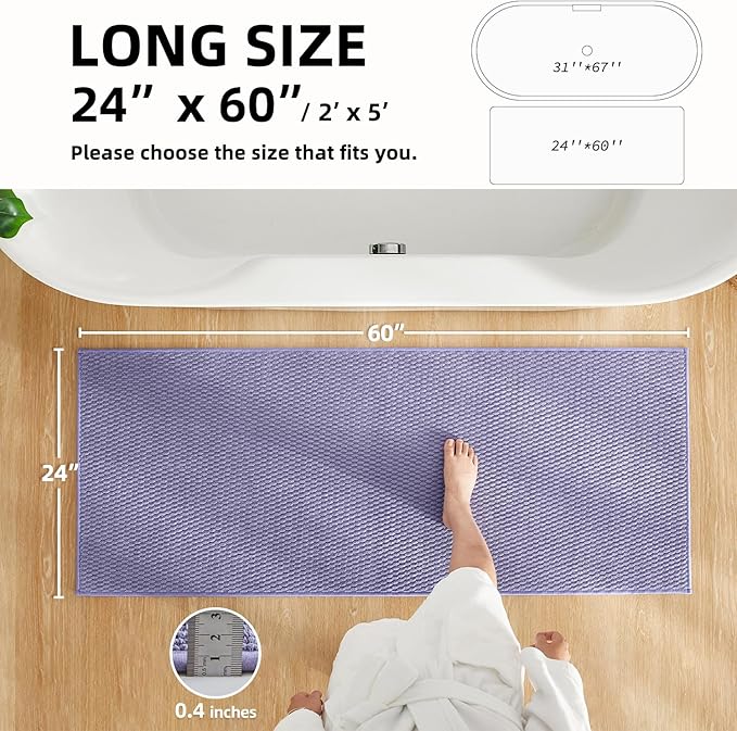Bathroom Runner Rug, Long Bath Mat Washable Thin Quick Dry Low Pile Bathroom Runner Rugs 24 x 60 Non Slip, Lavender 24"x60"