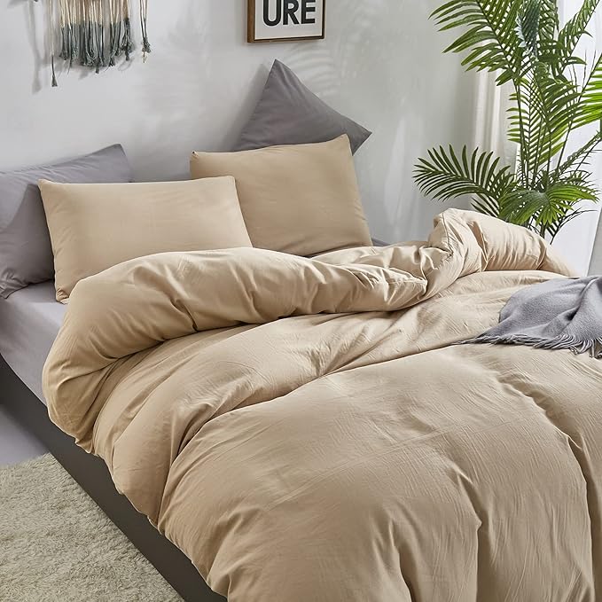 Cottonight Champagne Comforter Set Queen Beige Khaki Bedding Set Full Solid Taupe Blanket Quilts Soft Breathable Beige Sand Color Deep Champagne Modern Comforter Set for Women Men
