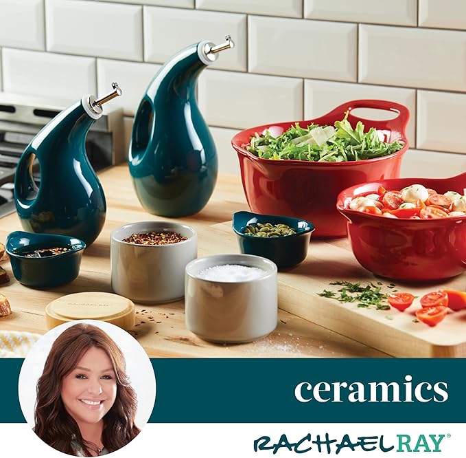 Rachael Ray Ceramics Nesting Mixing Bowl Set with Pour Spout, 1 Quart and 2 Quart - Dark Gray