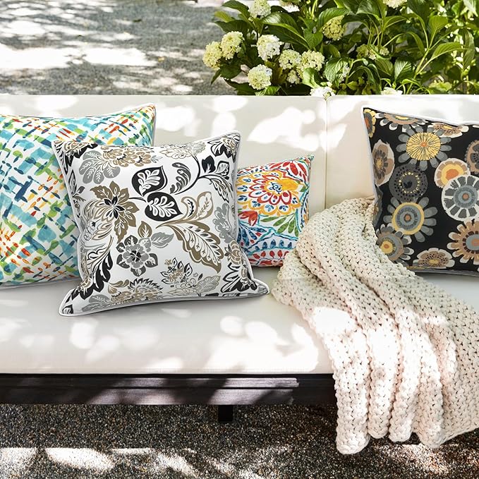 Outdoor Throw Pillow Covers Pack of 2, Decorative Water Repellent Square Pillow Cases 18x18 Inch, Patio Pillowcases for Home Patio Furniture Use, Acapa Opal Geometric