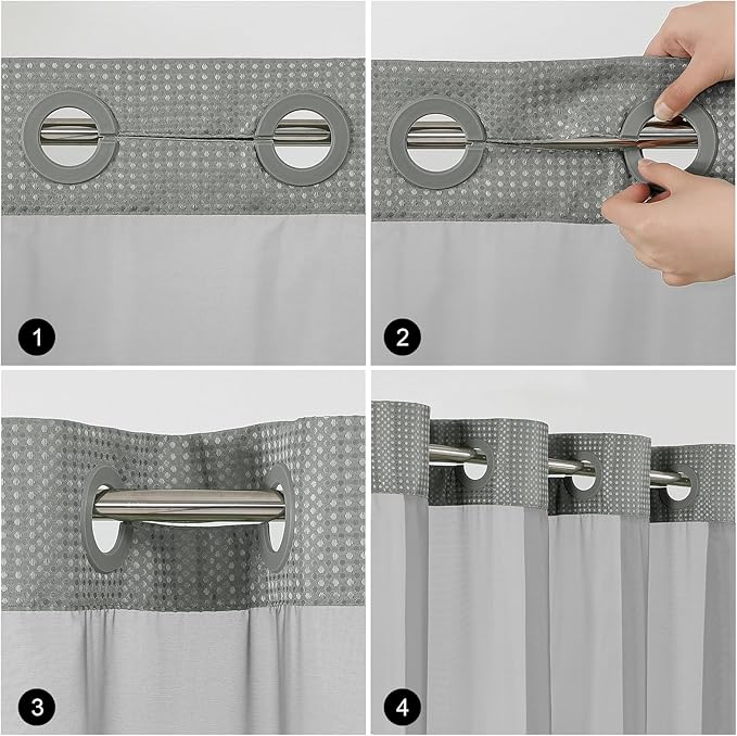Colorful Star 256GSM Waffle Weave Heavy Duty Shower Curtains, No Hook Shower Curtain with Snap in Fabric Liner, Hotel Style Waterproof Bathroom Curtain Set, 72 x 81 Inch, Grey