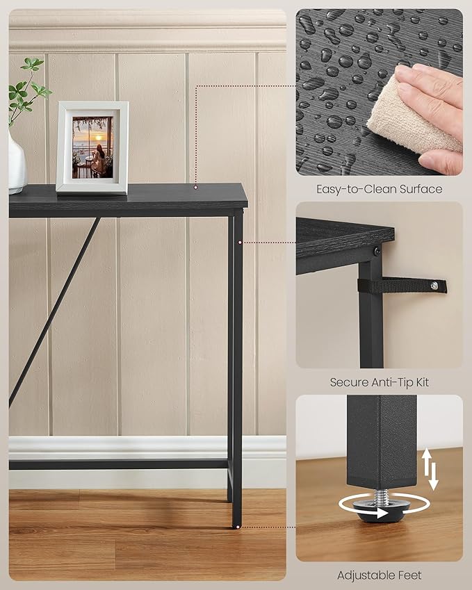 VASAGLE Console Sofa Table, Narrow Entryway Table, for Living Room, Bedroom, Easy Assembly, Charcoal Gray and Ink Black ULNT020B04