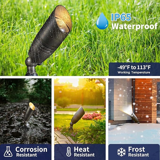 Spot Light Brass - Outdoor Landscape Spotlights LED, 12V Low Voltage Landscaping Uplights Bright, Hard-Wired All Weather Bronze for Backyard Lawn with No Bulbs (8 Pack)