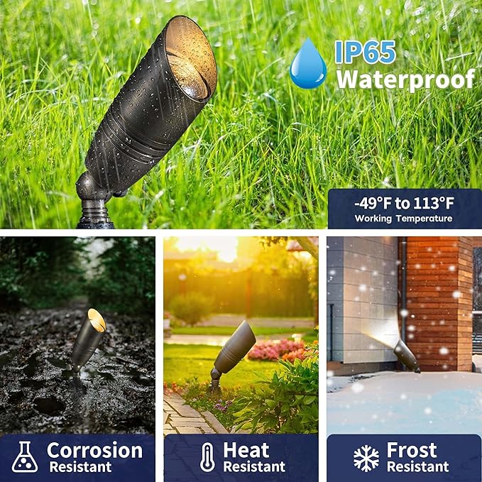 Landscape Spotlights Low Voltage - Brass 12V Outdoor Uplight LED, Wired Spot Lights IP65 Waterproof, Adjustable Focus Bronze for Exterior Garden Yard Tree House Without MR16 Bulb