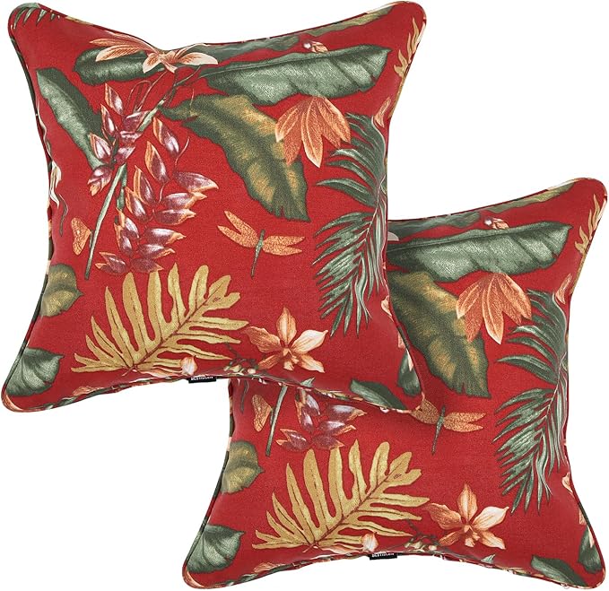 Outdoor Throw Pillow Covers 18x18 Inch, Set of 2, Cover Only! Waterproof Fade Resistant Decorative Cushion Sham Pillow Cases for Patio Furniture Chair Couch Sofa - Red Floral
