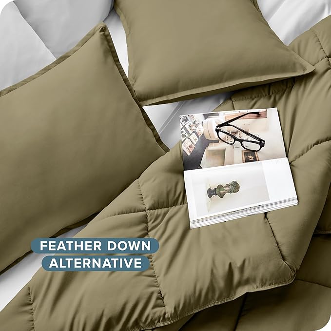 Bare Home Comforter Set - Full Size - Ultra-Soft - Goose Down Alternative - Premium 1800 Series - All Season Warmth (Full, Olive)