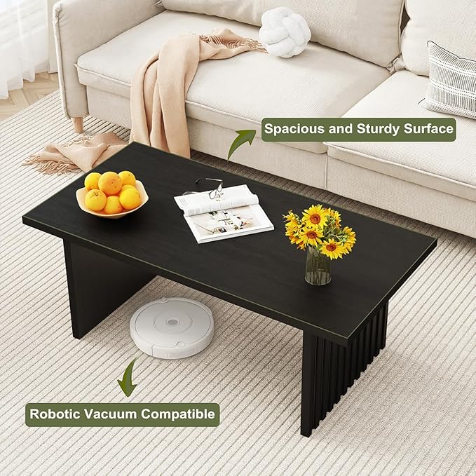 BON AUGURE Black Coffee Table, Modern Coffee Tables for Living Room, Wooden Center Table, Living Room Tables for Home, Office (Black Oak, 43Inch)